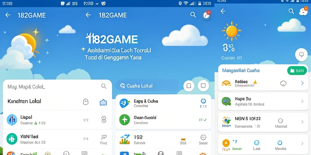 Antarmuka menarik aplikasi 182GAME yang menampilkan informasi cuaca lokal.