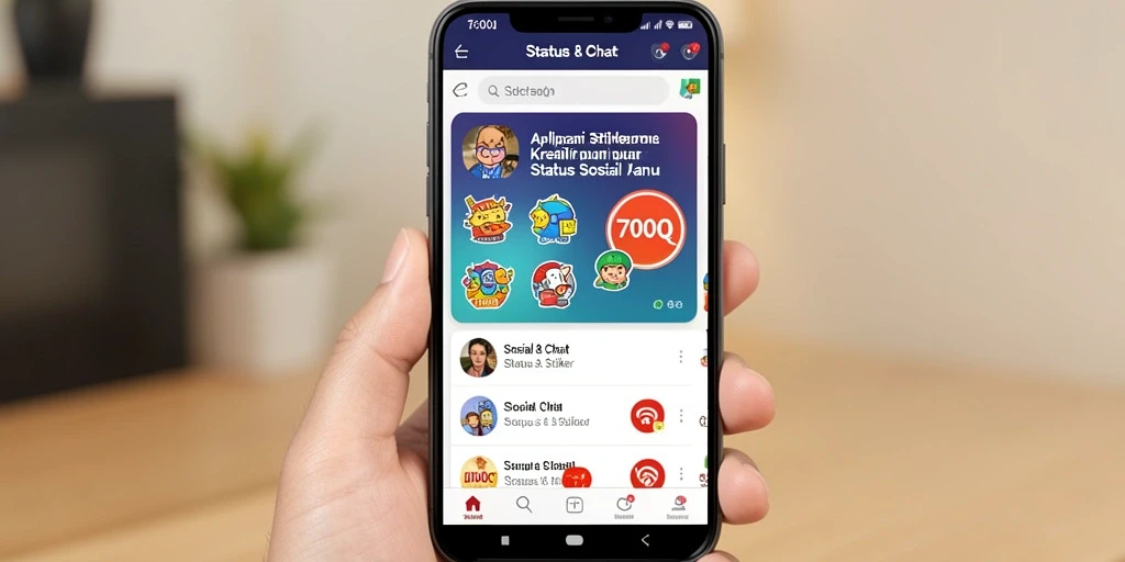 Tampilan antarmuka aplikasi 700Q untuk Status & Stiker