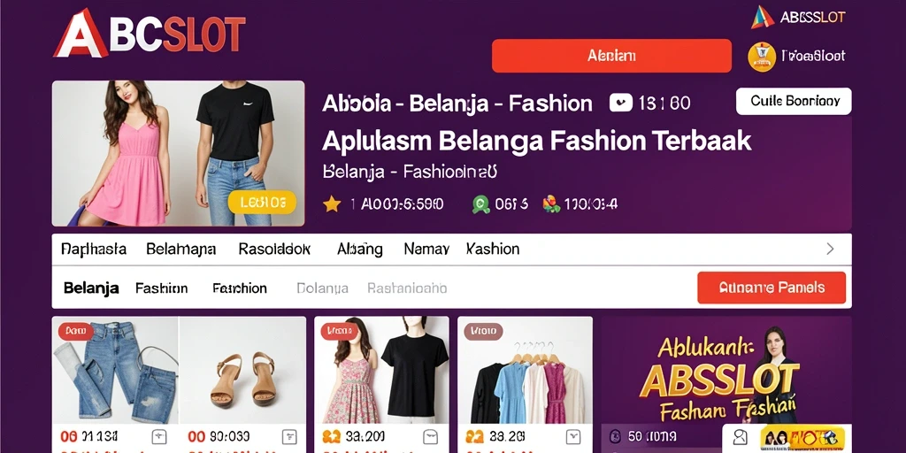 Antarmuka pengguna aplikasi ABCSLOT dengan fitur belanja fashion yang lengkap.