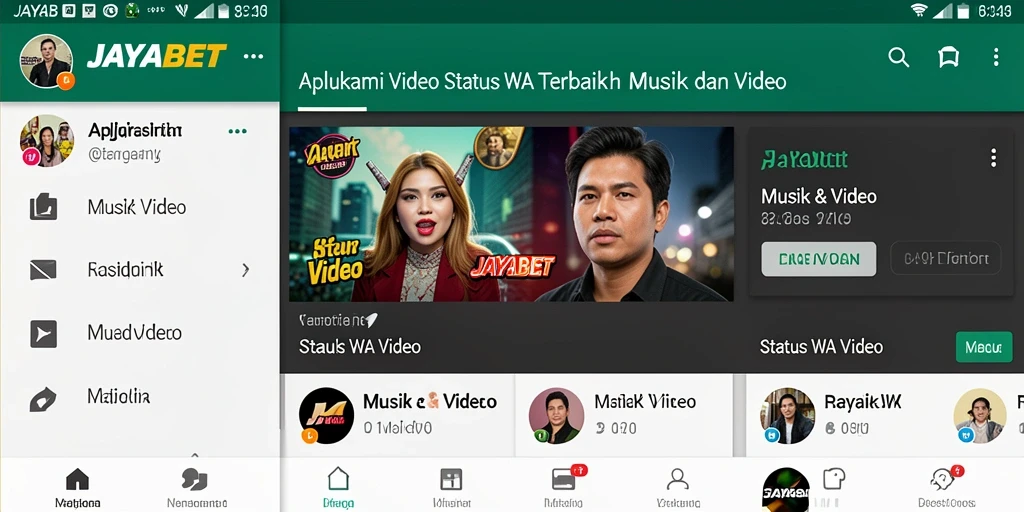Antarmuka JAYABET menampilkan berbagai pilihan video status menarik.